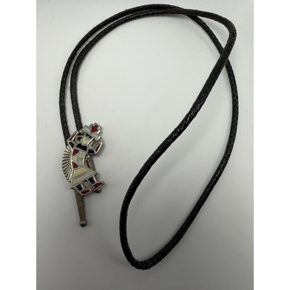 Vintage Zuni Native American Kachina Dancer Bolo Tie Slide Rainbow Man Harmony